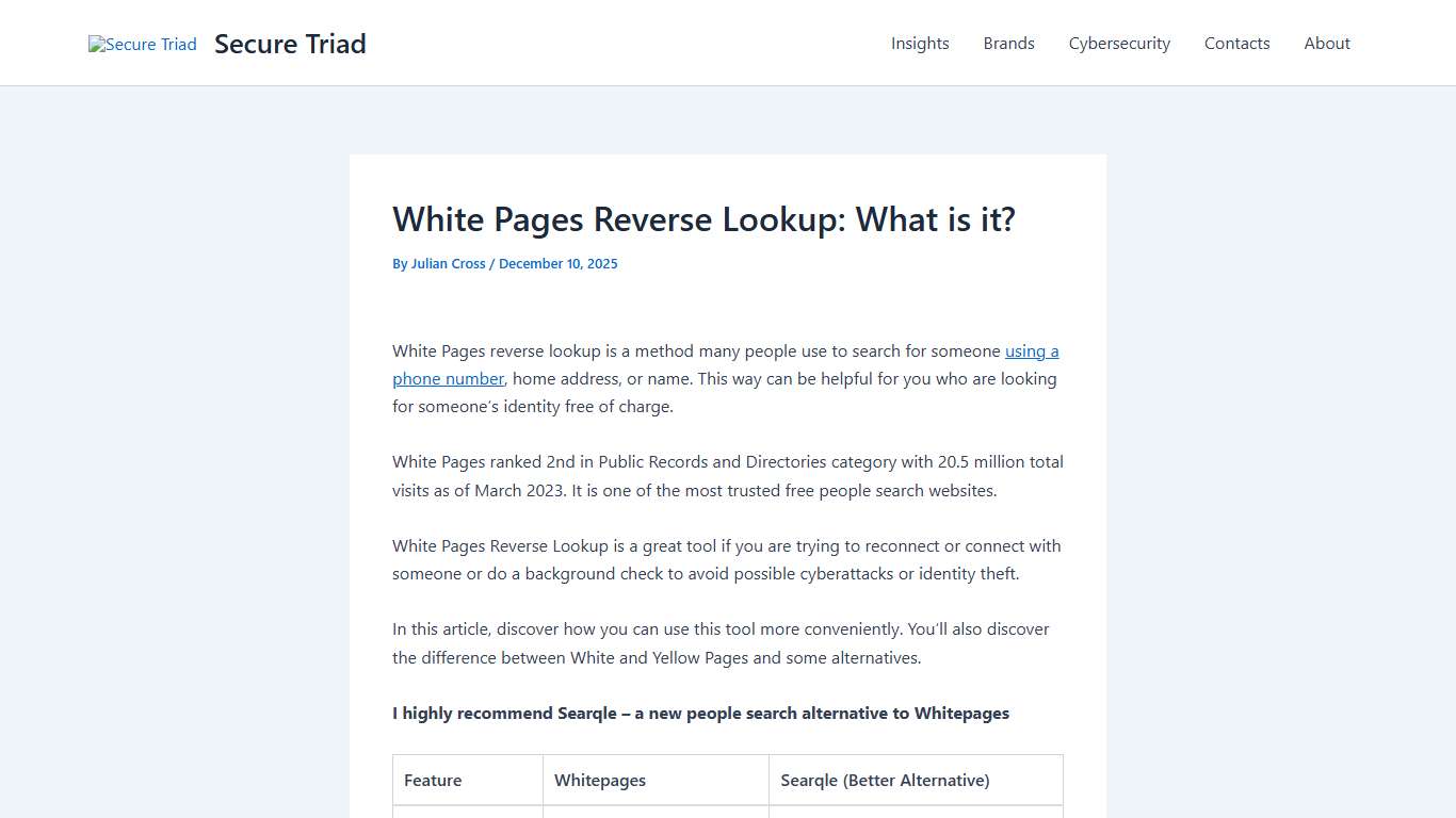 White Pages Reverse Lookup Review 2026 Secure Triad
